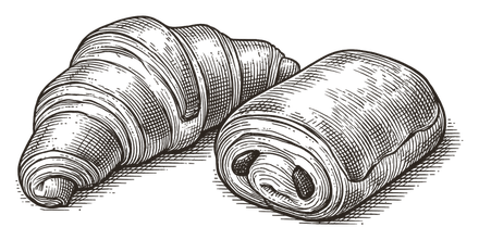 An engraving of a croissant and a pain au chocolat